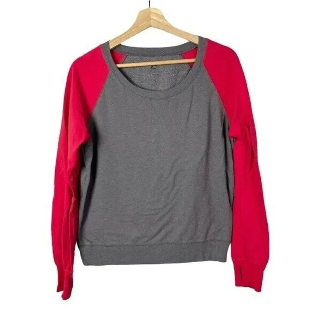 Zella Gray & Pink Baseball Sleeve Pullover Athletic Sweatshirt M